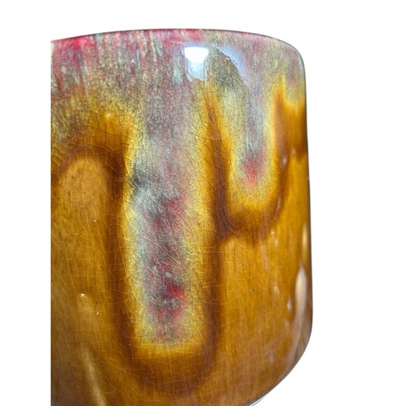 Vintage California USA Pottery Plant Pot Bowl 6x7" Orange Gold Drip Mid Century - Picture 8 of 10